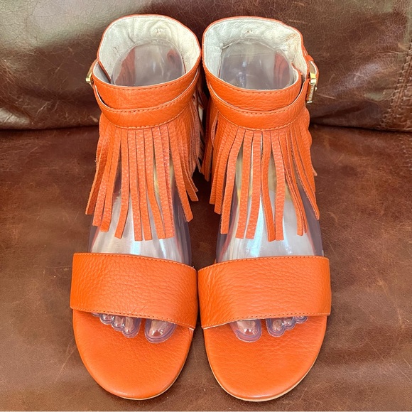 Michael Kors Leather & Ankle Strap & Fringe & Low Wedge Sandals - Picture 13 of 14